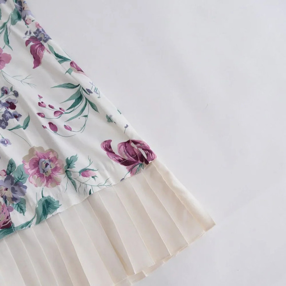 Vintage VIP Petites White w Purple  Floral Button Drop Waist Swing Dress 4 - Picture 5 of 10